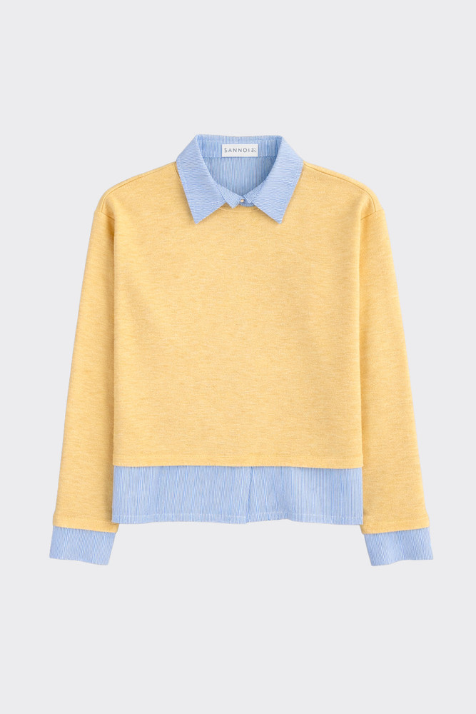 Layered sweatshirt with shirt yellow