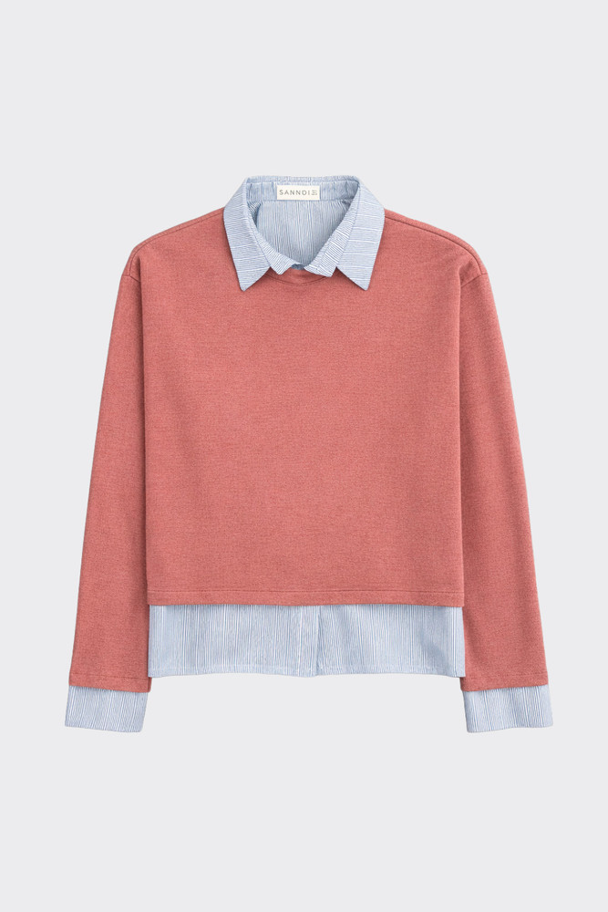 Layered sweatshirt with shirt pink