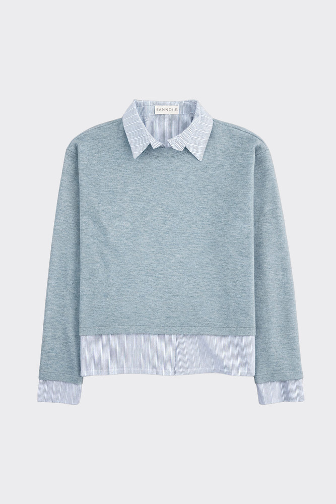 Layered sweatshirt with shirt blue