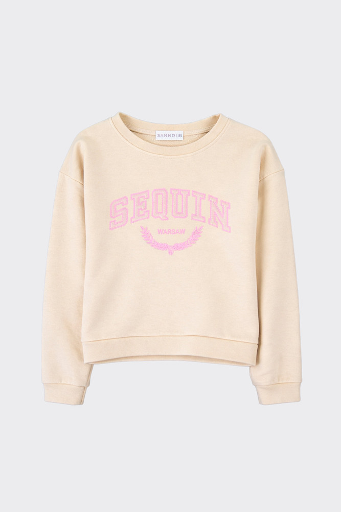 Printed cropped sweatshirt beige