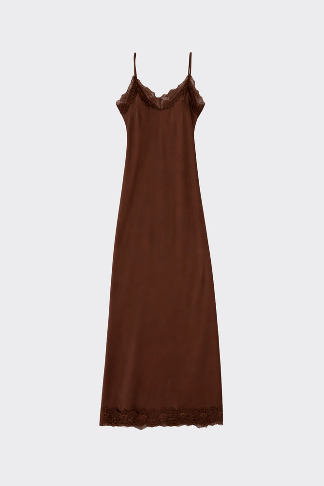 Long satin slip dress brown