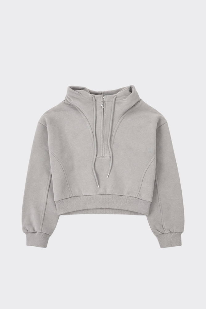 Cropped hoodie with zip grey