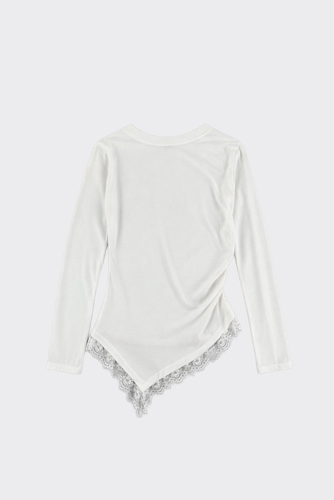Asymmetric Lace-Trim Top White