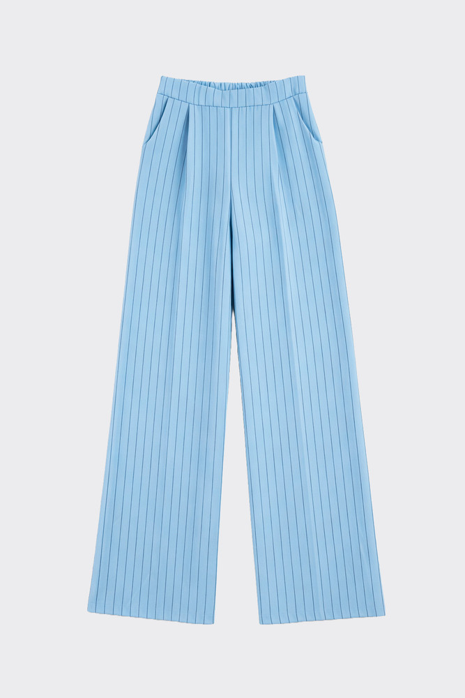 Pinstripe Wide-Leg Trousers Blue