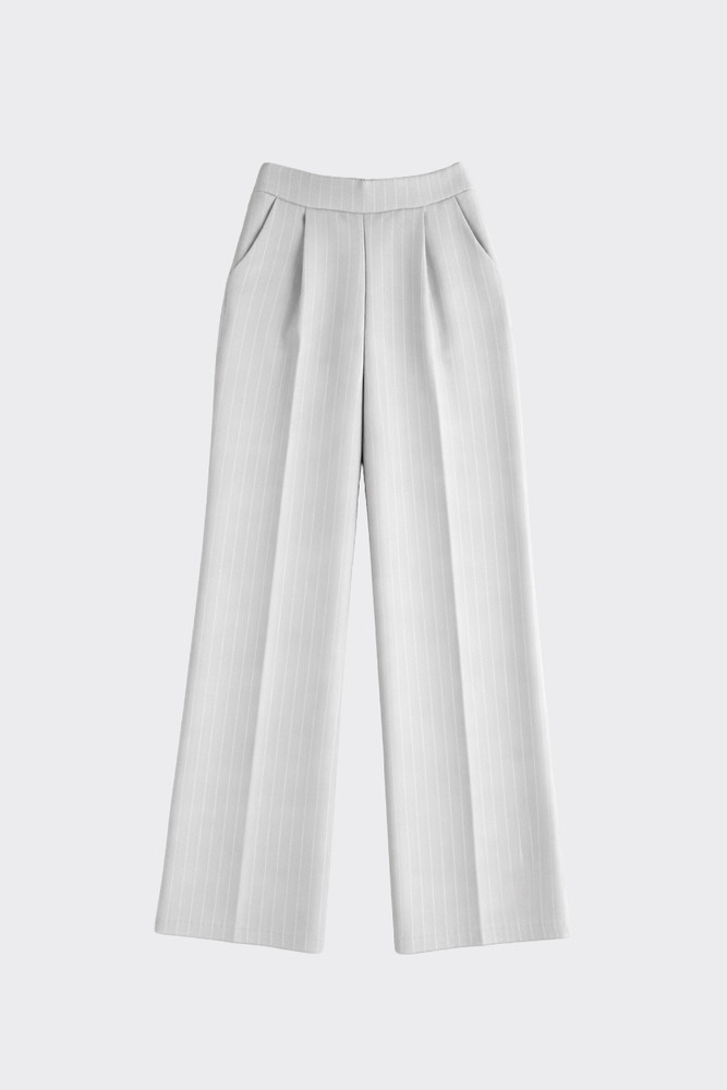 Pinstripe Wide-Leg Trousers Grey