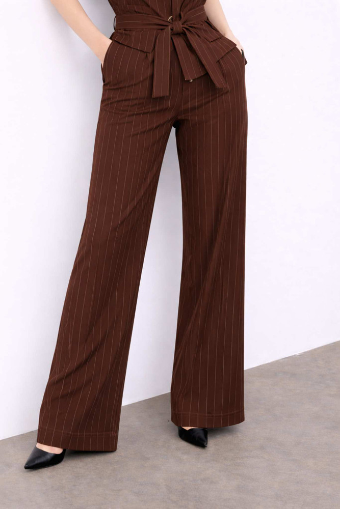 Pinstripe Wide-Leg Trousers Brown