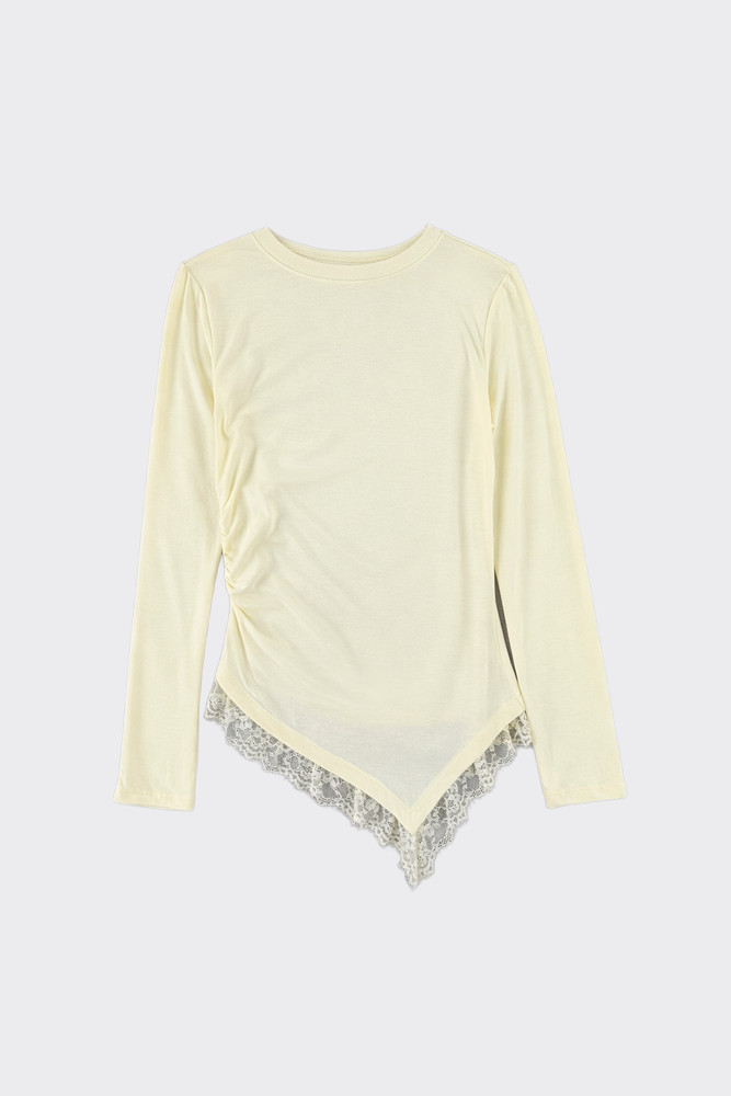 Asymmetric Lace-Trim Top Yellow