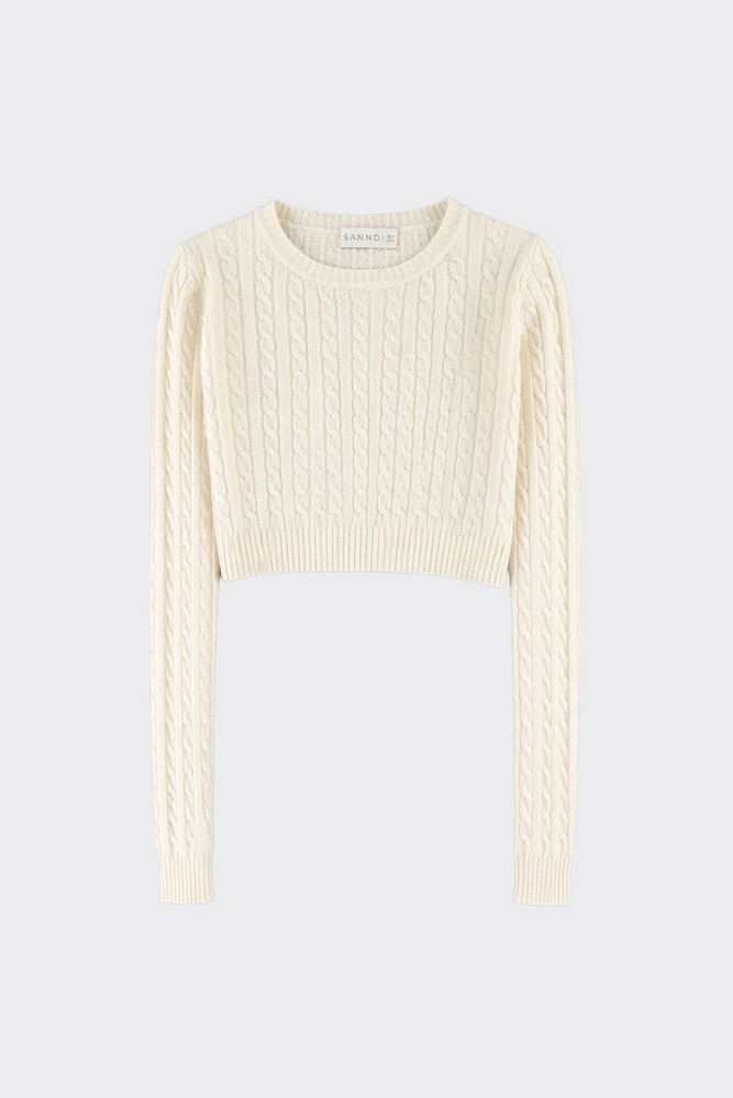 Cropped Cable Knit Sweater Beige