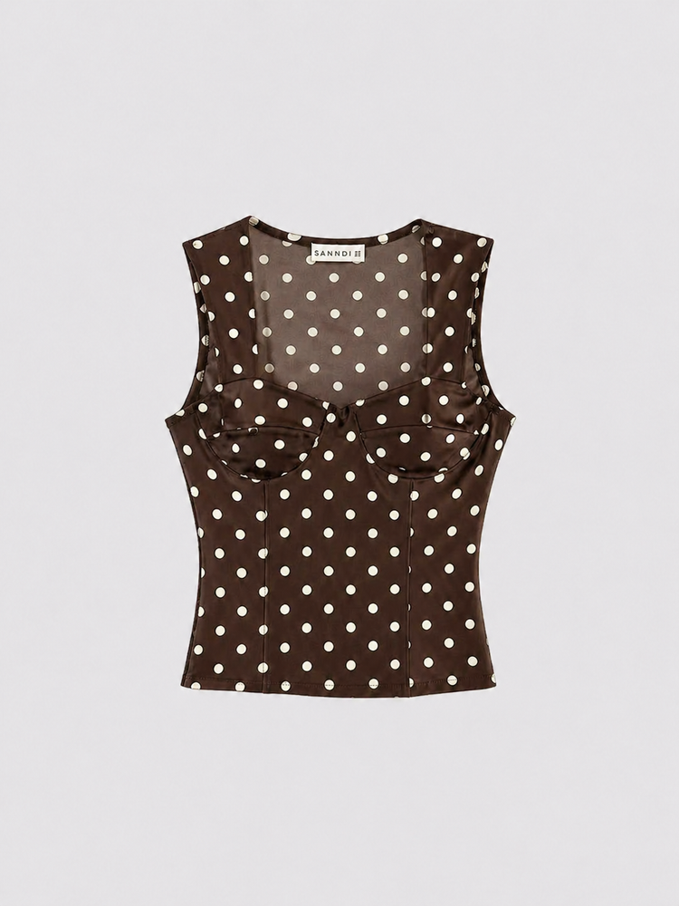 Polka dots tank top brown