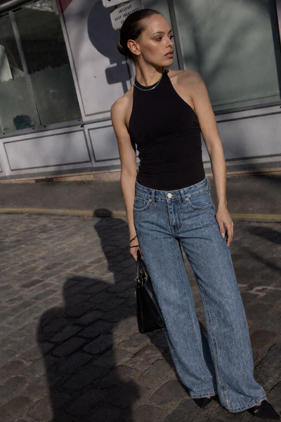 S21 Wide-leg jeans with rhinestones blue