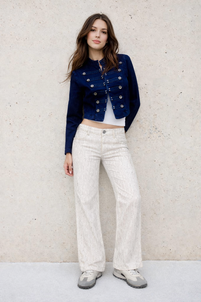 S21 Wide-leg jeans with rhinestones white