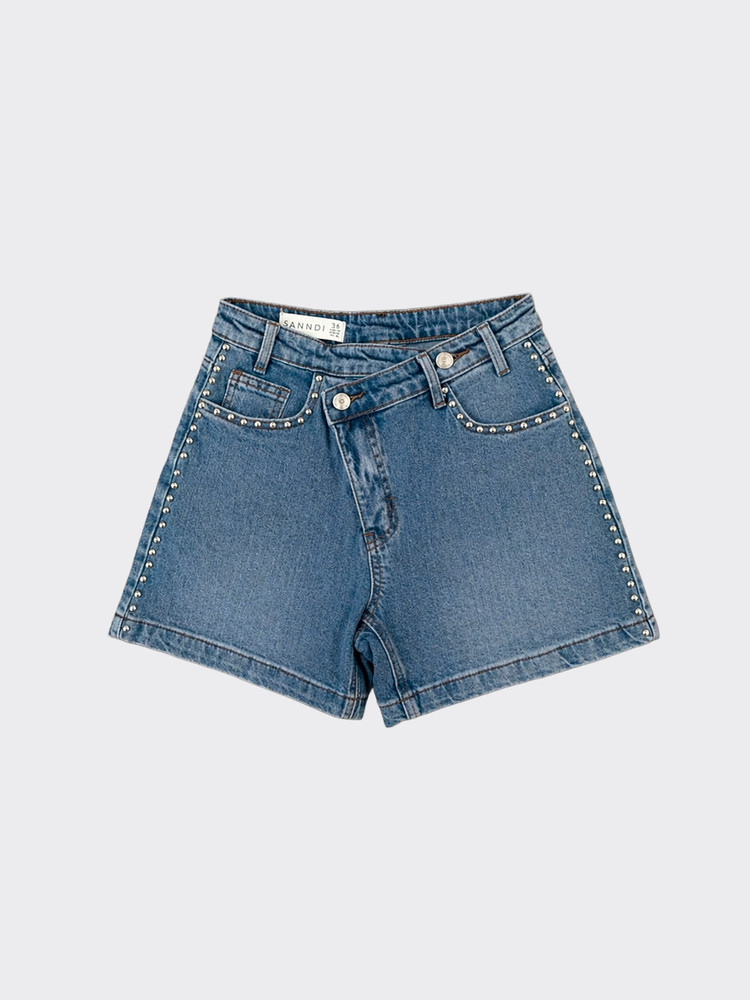 Studded double-button denim shorts