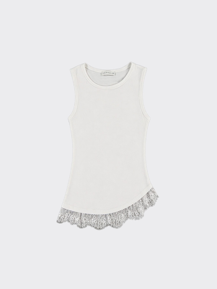 Strappy top with lace trim at the hem