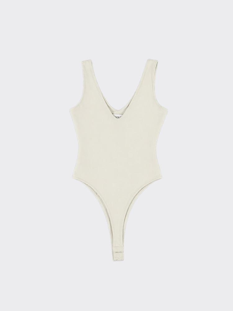 V-neck strappy bodysuit beige