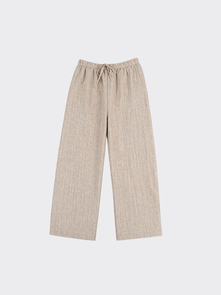 Linen-effect trousers with glitter stripes Beige