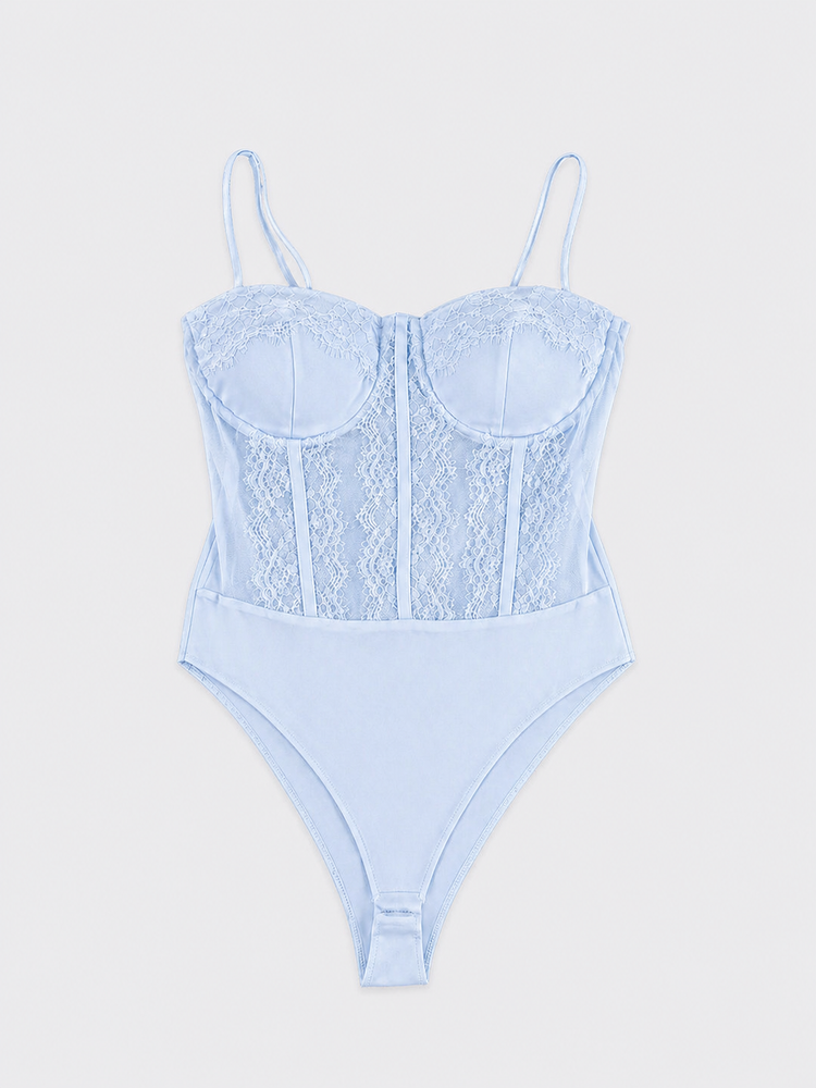 Lace strapless bodysuit light blue