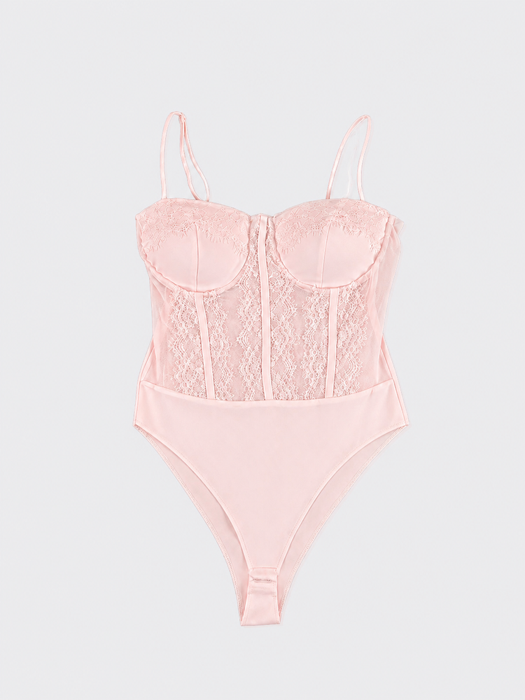 Lace strapless bodysuit pink
