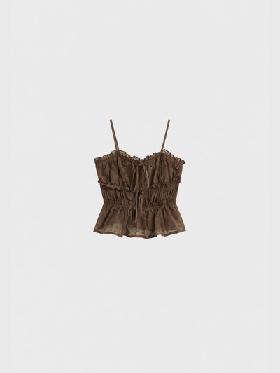 Flowy embroidered strappy top brown