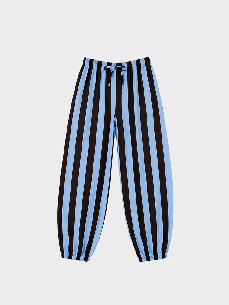 Brown and blue striped flowy harem pants