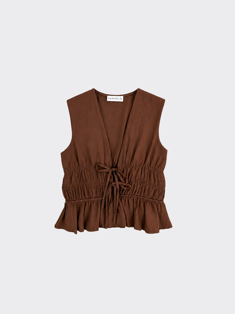 Pleated top with ties in front brown