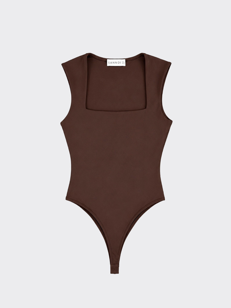 Polyamide bodysuit with square neckline brown