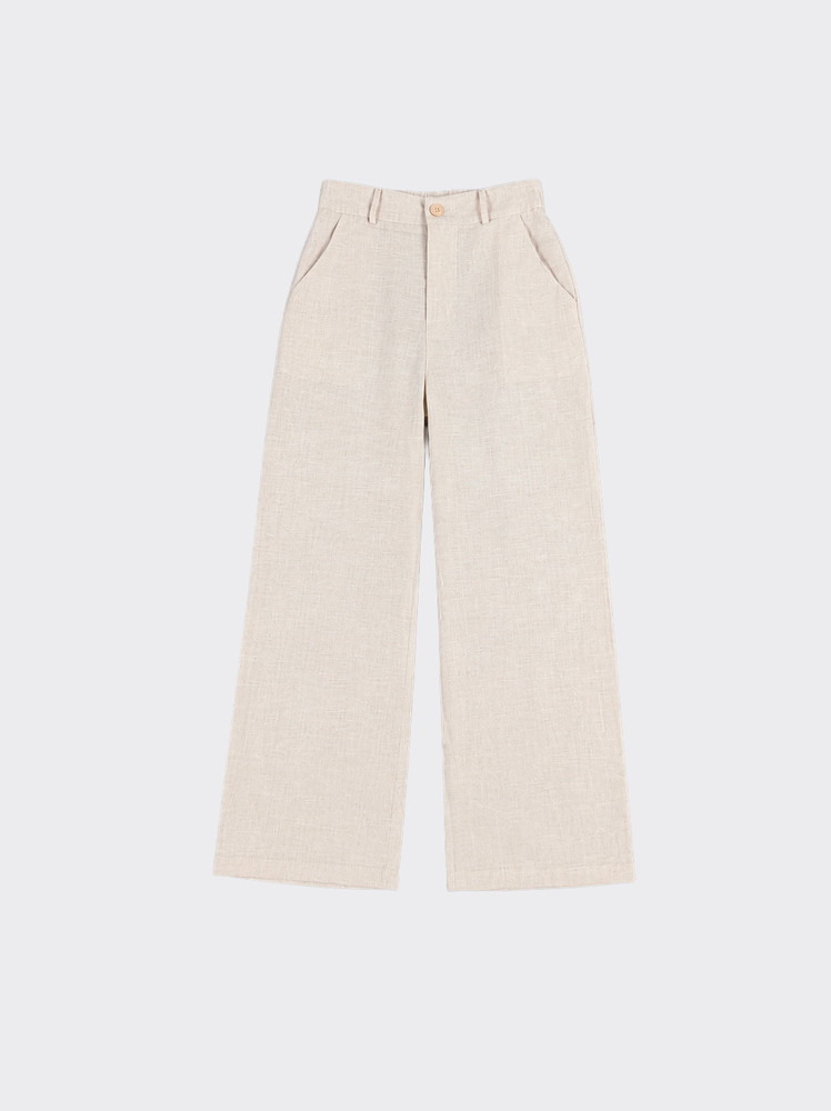 Wide-leg linen flowy trousers with loops beige