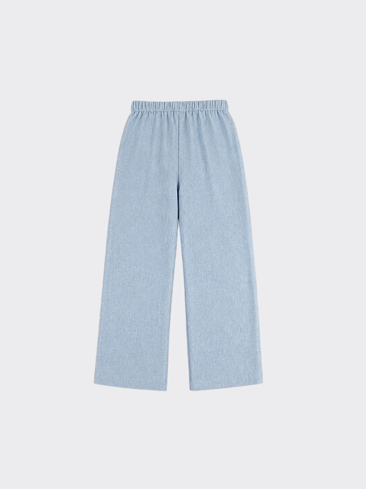 Wide-leg linen flowy trousers with loops blue