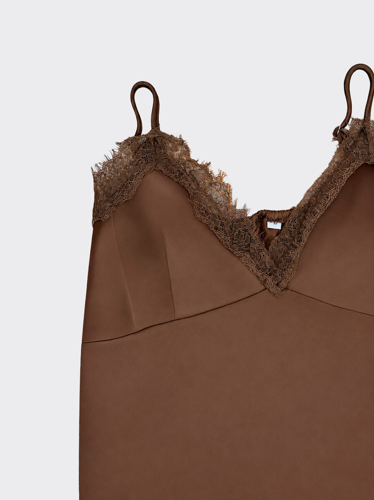 V-neck lace top brown