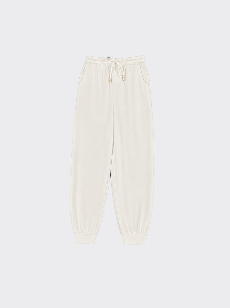 Satin harem pants with hem tied with button white