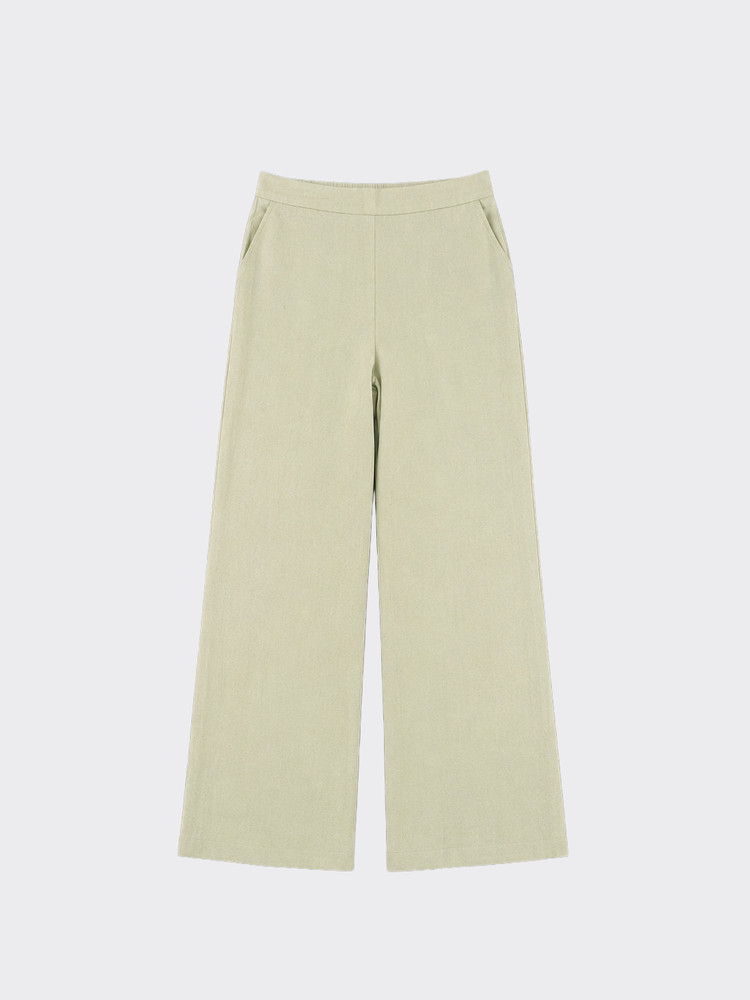 Wide leg linen pants with elastic at back green