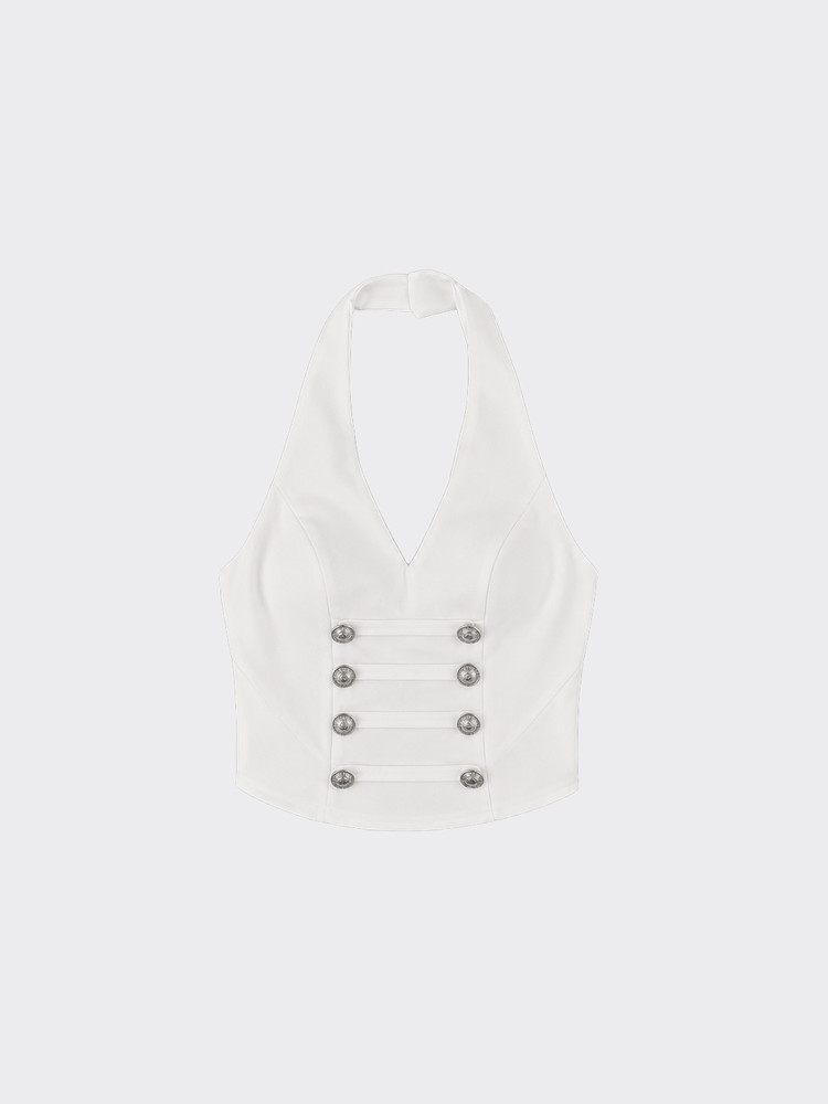 Halter crop top with buttons in twill White