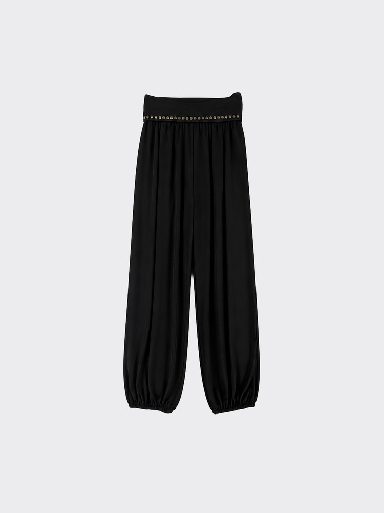 Harem pants with a folded waistband and studs black