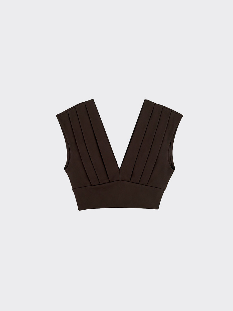 V-neck top with pleats brown