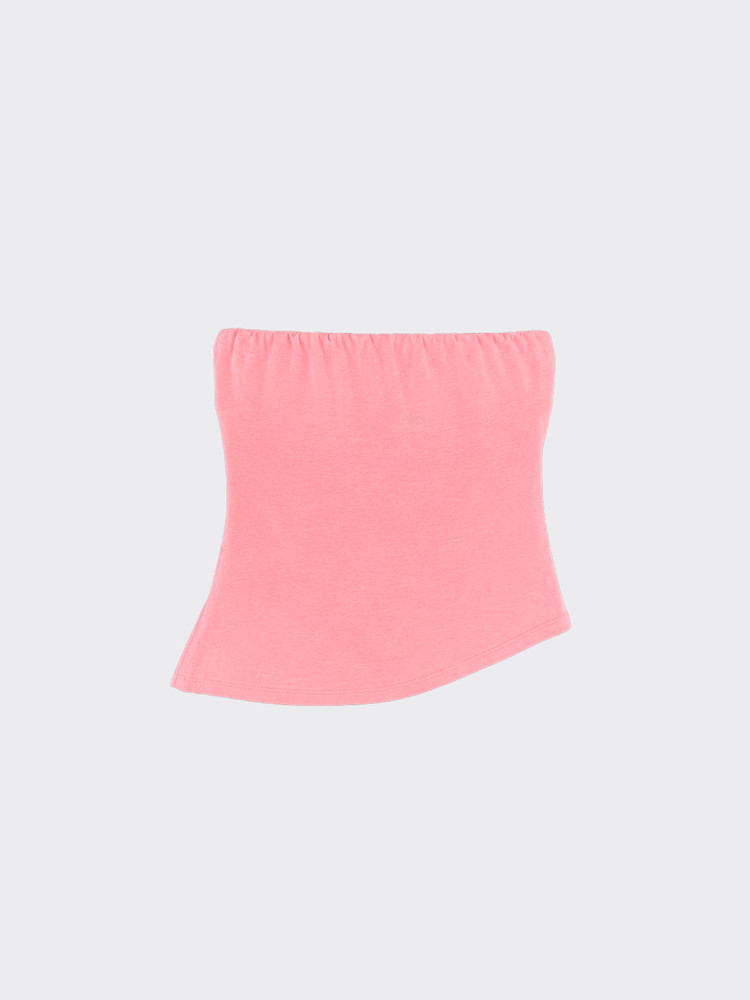 Gathered-side bandeau top with pointed hem pink