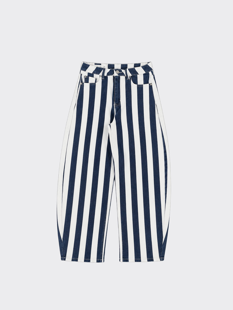 Dark blue striped balloon jeans