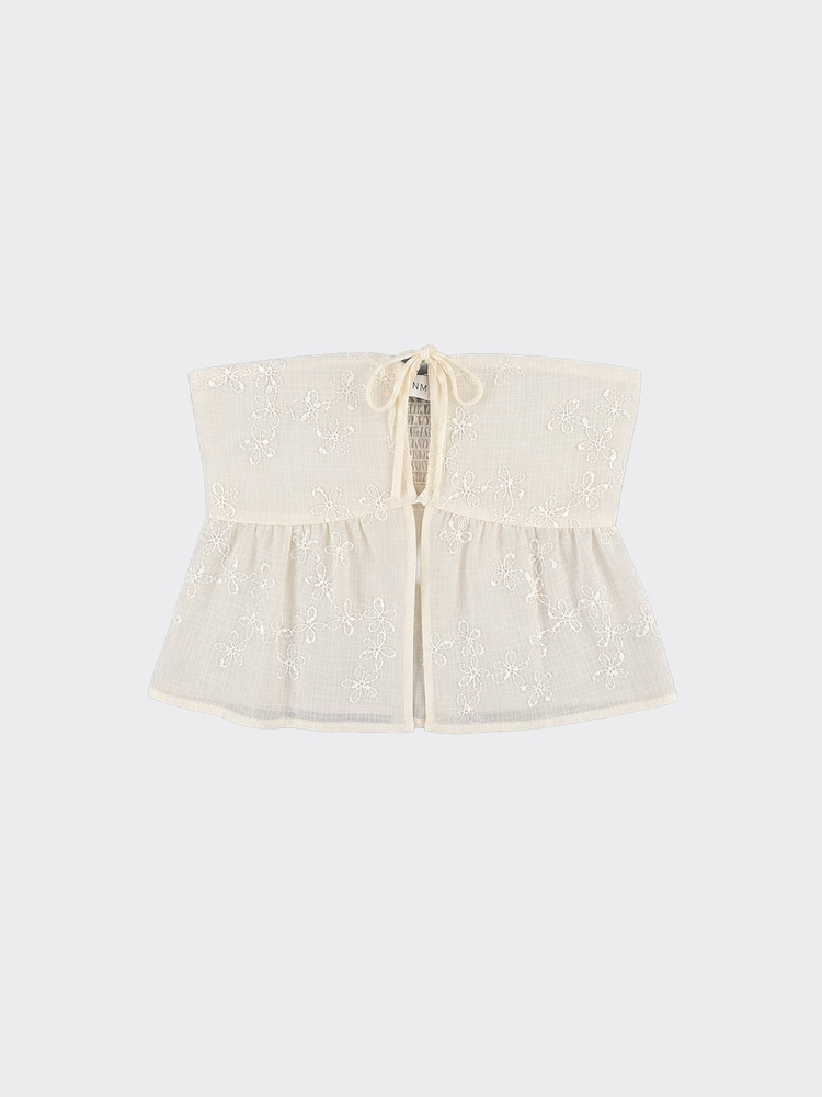 Beige embroidered bandeau tie top
