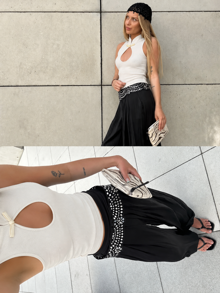Qipao top with open neckline white