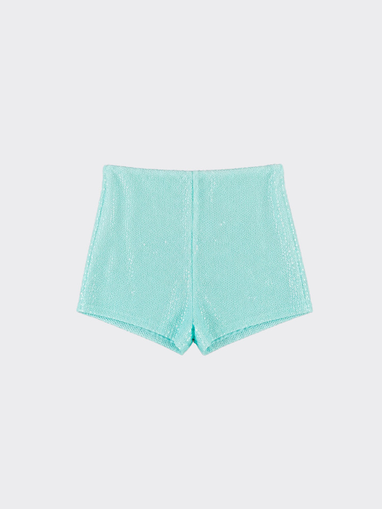Light blue sequined mini shorts