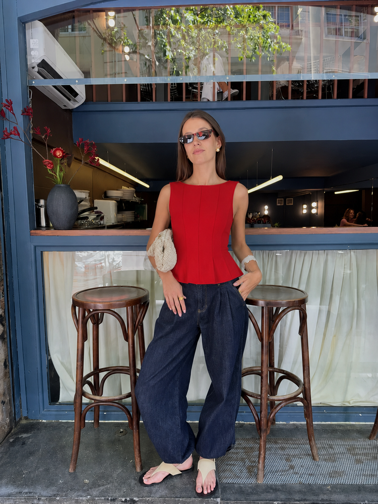 Structured Peplum Top Red