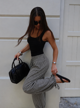 Gingham harem pants with tie on hem brown