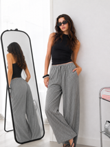 Linen-effect trousers with glitter stripes grey