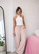 Linen-effect trousers with glitter stripes light pink