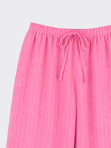 Linen-effect trousers with glitter stripes pink