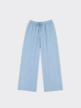 Linen-effect trousers with glitter stripes  light blue
