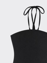 Halter top with pointed hem and ruffles black