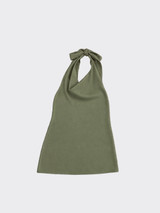 Satin halter top with tie at the back khaki