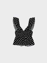 Flowy polka dot top with tie
