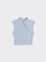 Flocked stand collar T-shirt blue