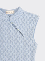 Flocked stand collar T-shirt blue
