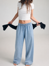 Flowy denim trousers with drawstring